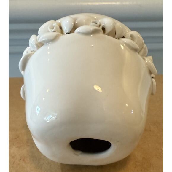 Vintage White Ceramic Apple Figurine w/ Floral Trim & Metal Leaves - Picture 4 of 4